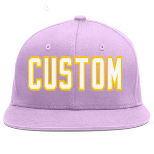 Custom Light Purple White-Gold Flat Eaves Sport Baseball Cap