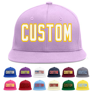 Custom Light Purple White-Gold Flat Eaves Sport Baseball Cap