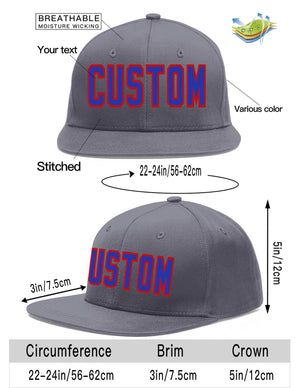 Custom Dark Gray Royal-Red Flat Eaves Sport Baseball Cap