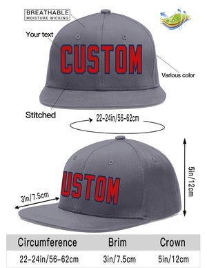 Custom Dark Gray Red-Navy Flat Eaves Sport Baseball Cap