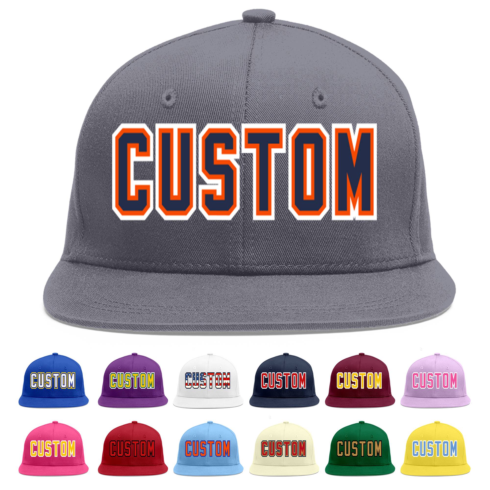 Casquette de baseball sport personnalisée gris foncé marine-orange Flat Eaves