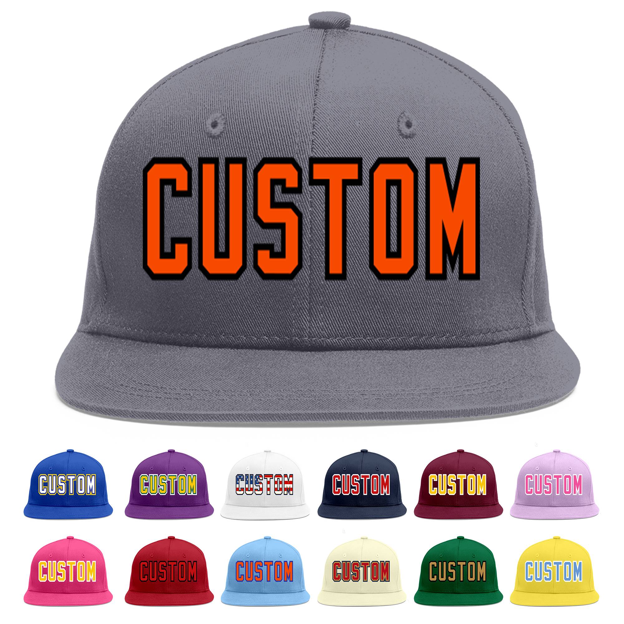 Casquette de baseball sport personnalisée gris foncé orange-noir Flat Eaves