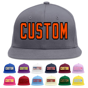 Custom Dark Gray Orange-Black Flat Eaves Sport Baseball Cap