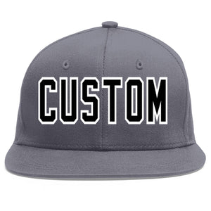 Custom Dark Gray Black-White Flat Eaves Sport Baseball Cap