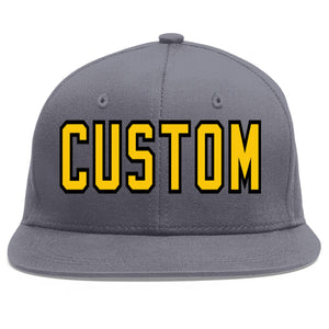 Casquette de baseball sport personnalisée gris foncé or-noir Flat Eaves