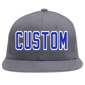 Custom Dark Gray Royal-White Flat Eaves Sport Baseball Cap