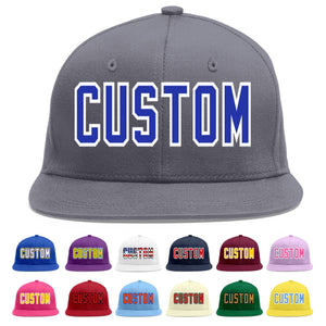 Custom Dark Gray Royal-White Flat Eaves Sport Baseball Cap