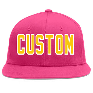 Custom Rose Red Gold-White Flat Eaves Sport Baseball Cap