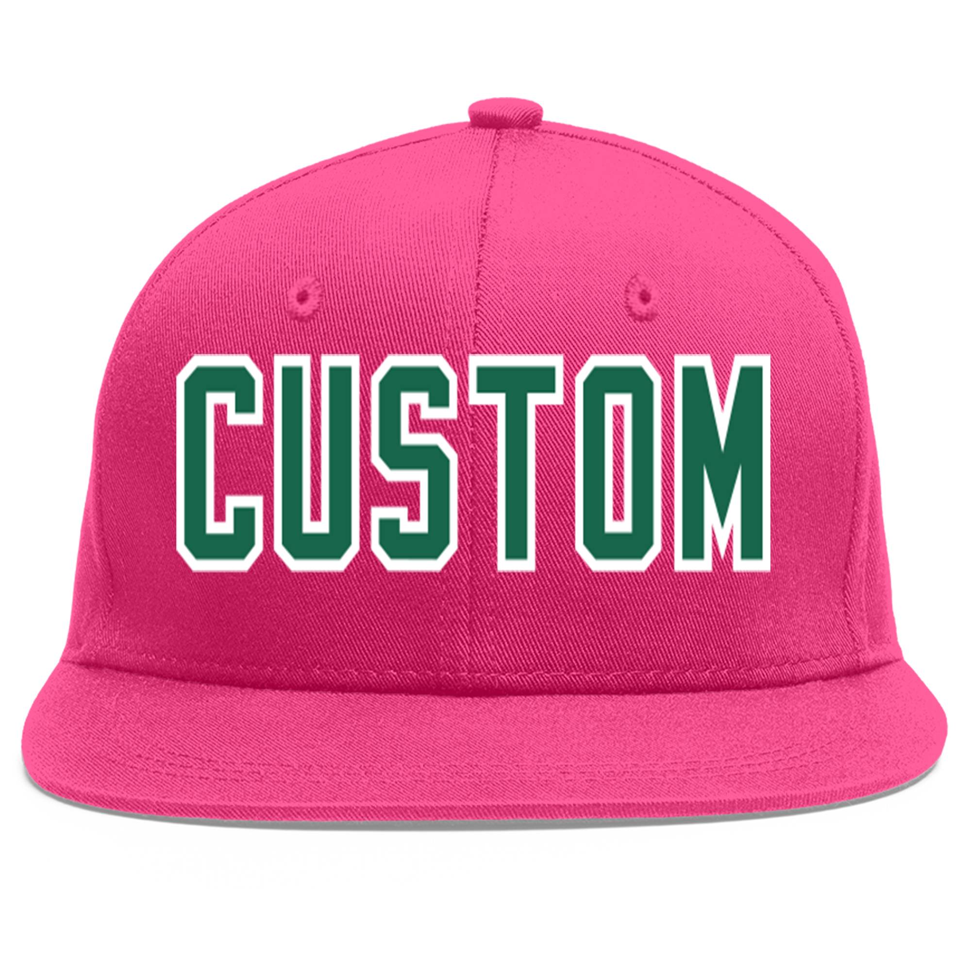 Custom Rose Red Kelly Green-White Flat Eaves Sport Baseball Cap