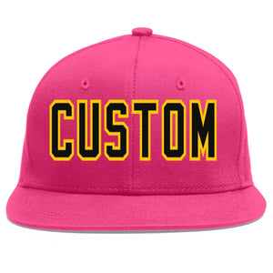 Custom Rose Red Black-Gold Flat Eaves Sport Baseball Cap