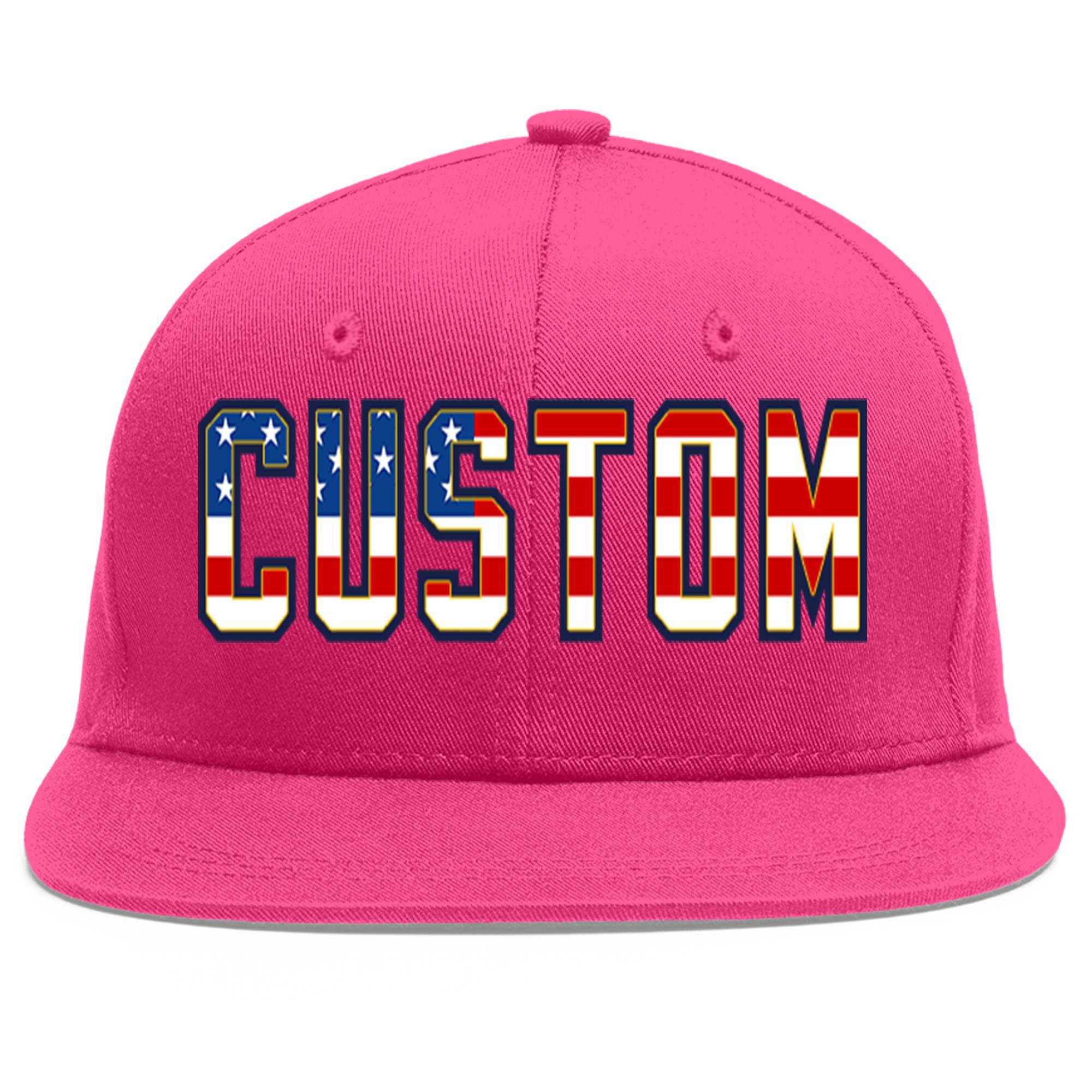 Custom Rose Red Vintage USA Flag-Gold Flat Eaves Sport Baseball Cap