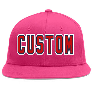 Custom Rose Red Red-Navy Flat Eaves Sport Baseball Cap