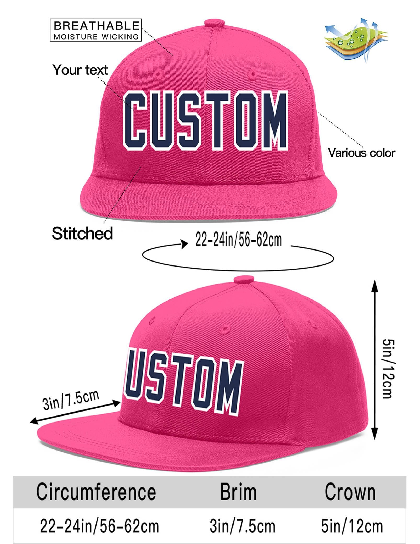 Custom Rose Red Navy-White Flat Eaves Sport Baseball Cap