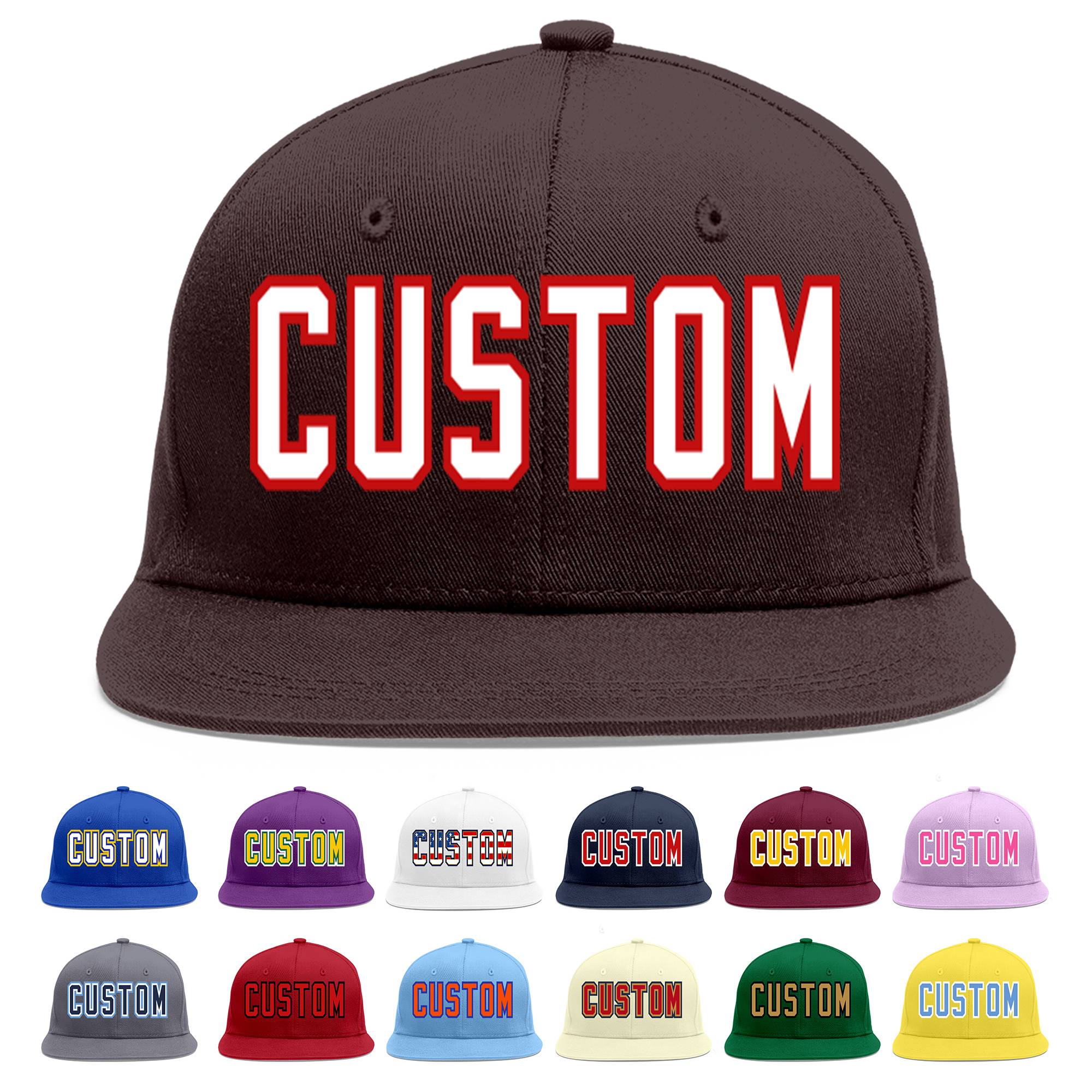 Custom Brown White-Red Flat Eaves Sport Baseball Cap