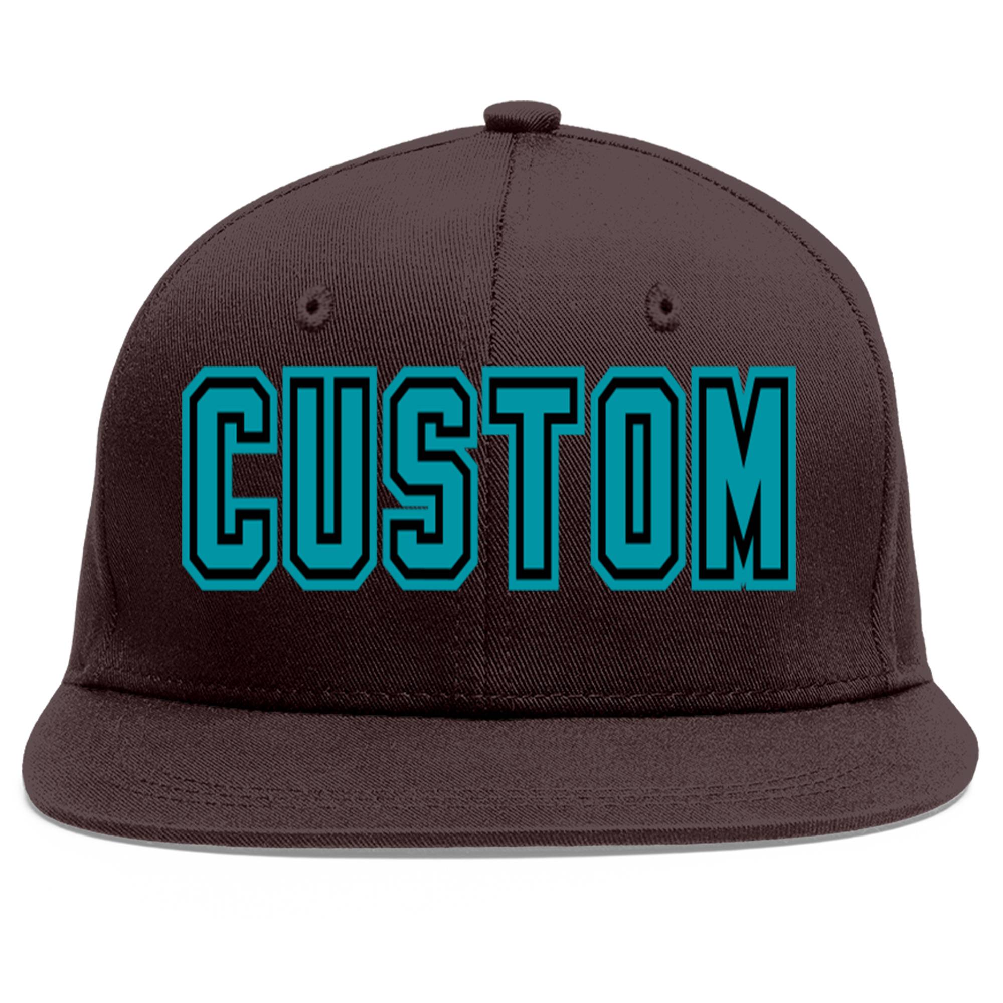 Casquette de baseball sport personnalisée marron aqua-noir Flat Eaves