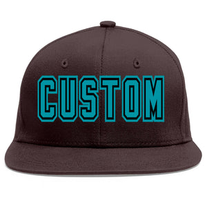 Custom Brown Aqua-Black Flat Eaves Sport Baseball Cap