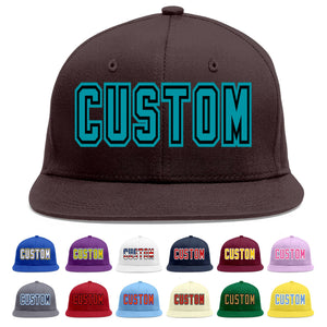 Custom Brown Aqua-Black Flat Eaves Sport Baseball Cap