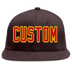 Custom Brown Red-Yellow Flat Eaves Sport Baseball Cap