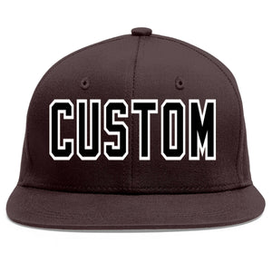 Custom Brown Black-White Flat Eaves Sport Baseball Cap