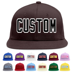 Custom Brown Black-White Flat Eaves Sport Baseball Cap