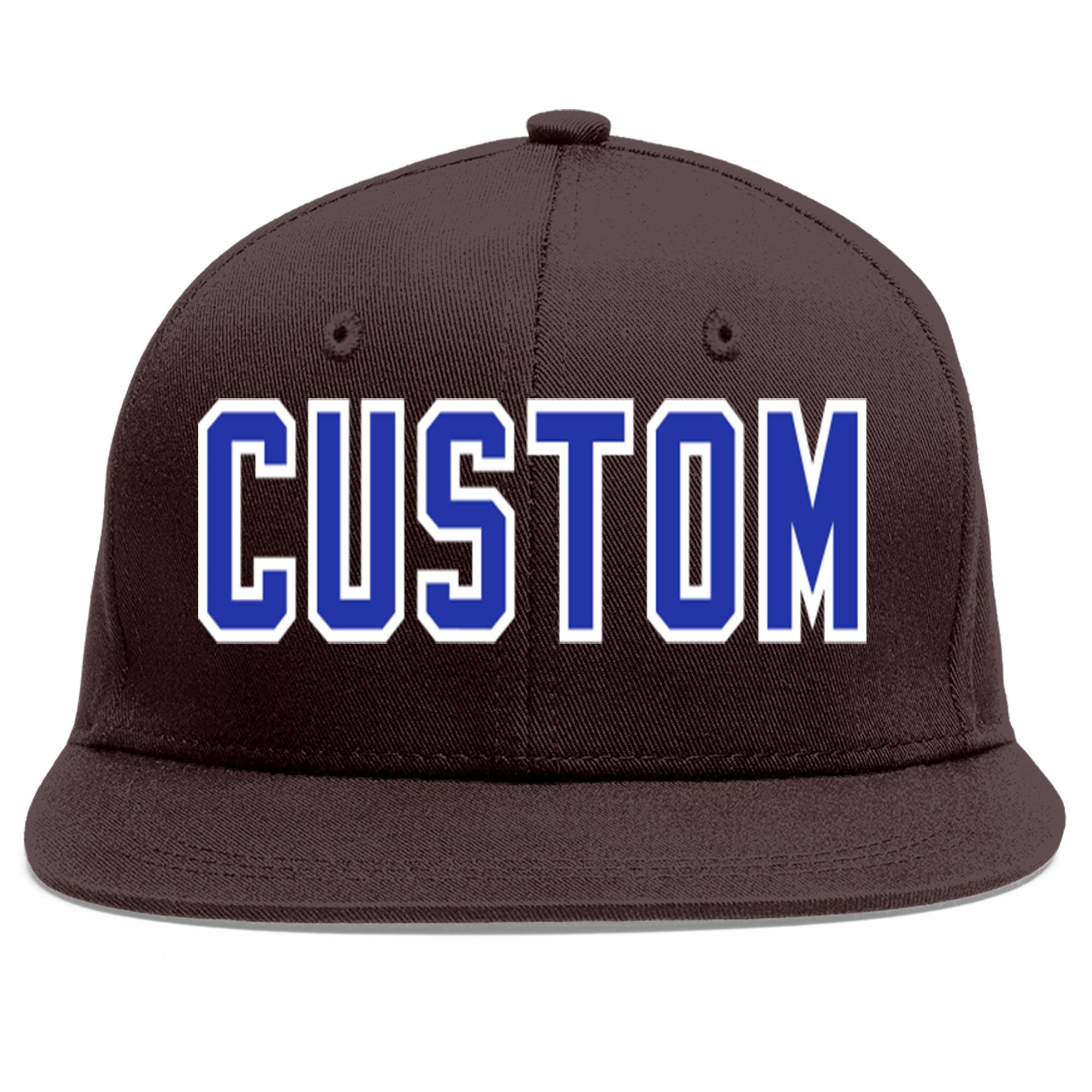 Custom Brown Royal-White Flat Eaves Sport Baseball Cap