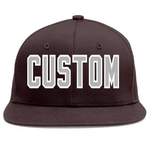 Custom Brown Gray-White Flat Eaves Sport Baseball Cap