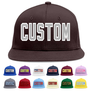 Custom Brown Gray-White Flat Eaves Sport Baseball Cap