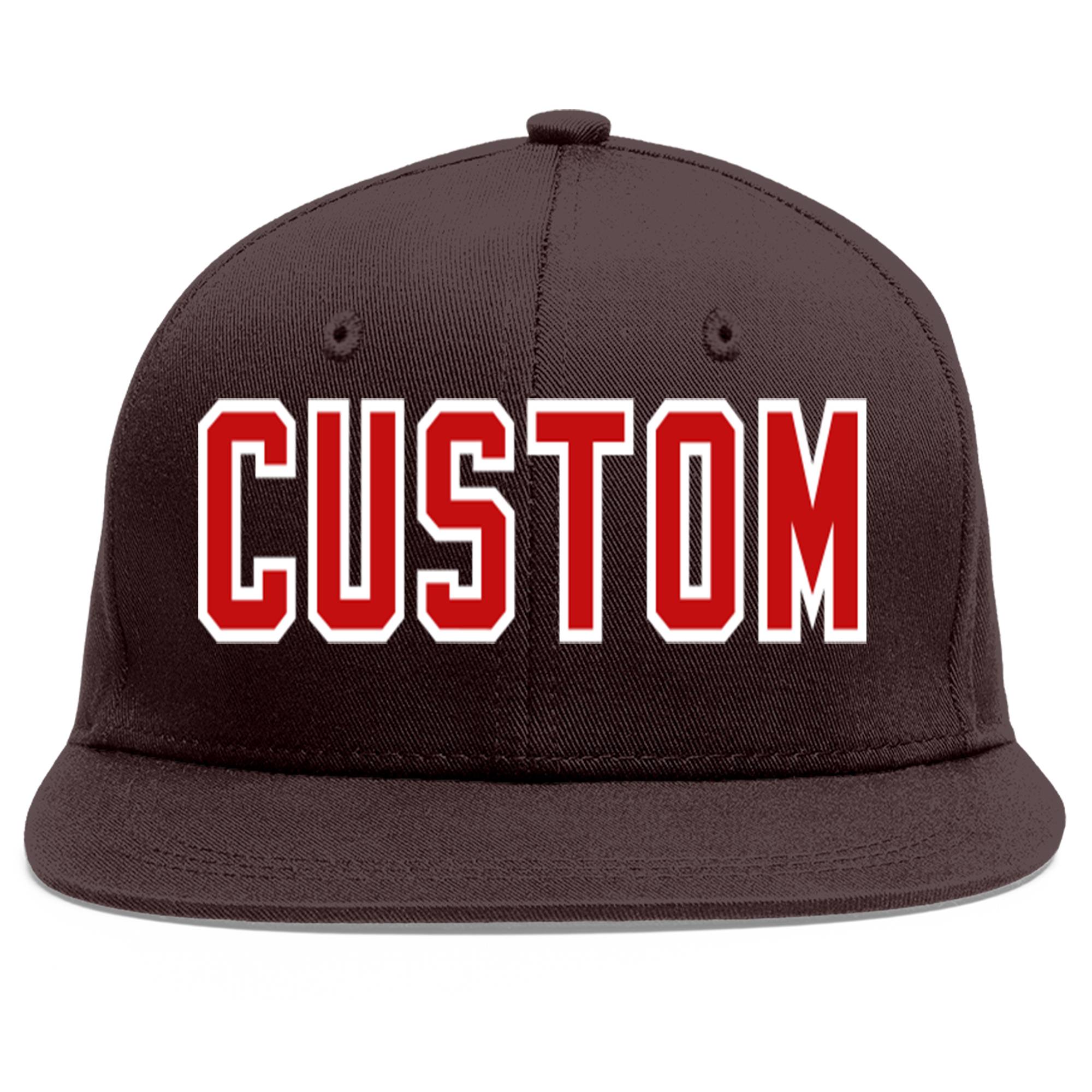 Custom Brown Red-White Flat Eaves Sport Baseball Cap