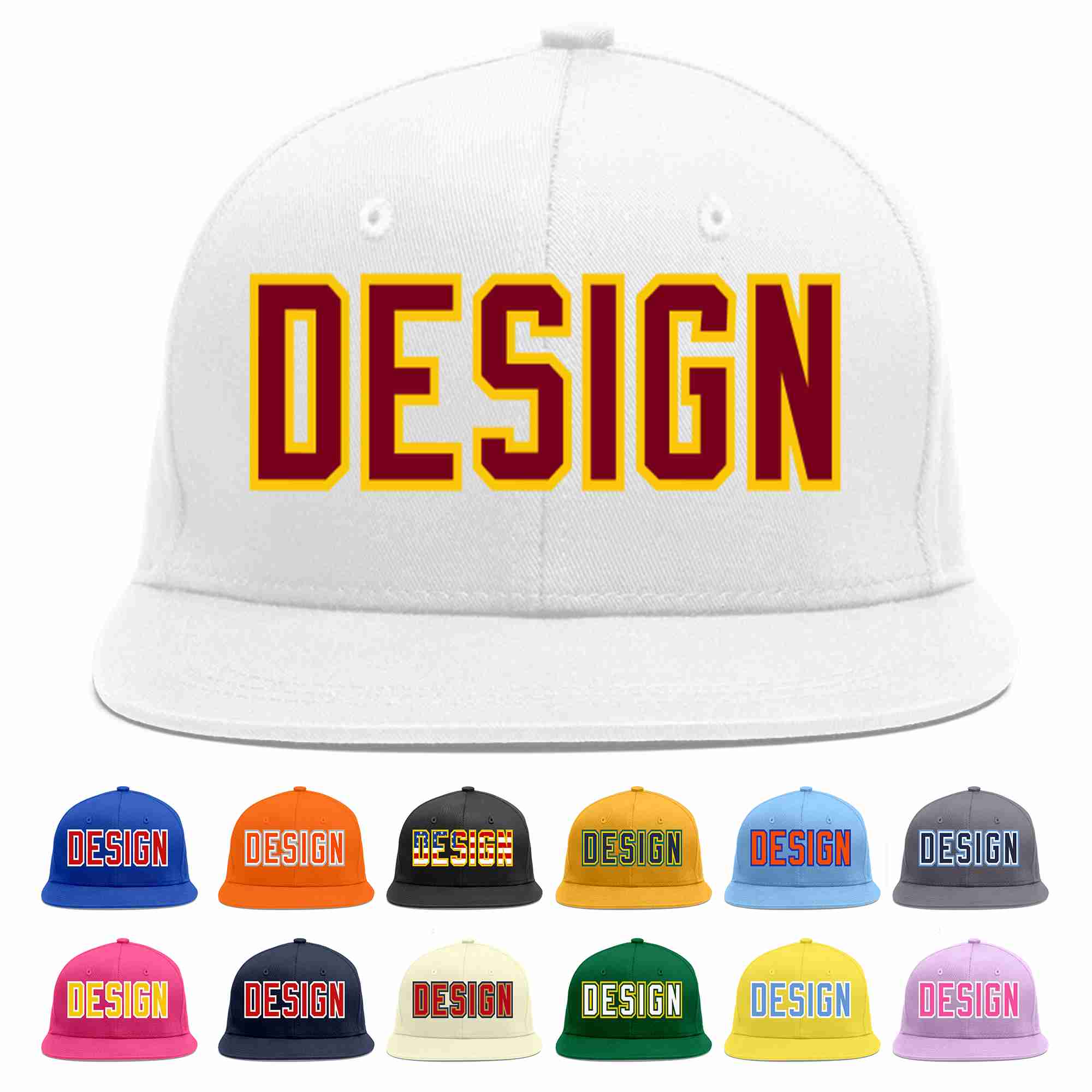 Custom White Crimson-Gold Flat Eaves Sport Baseball Cap Design for Men/Women/Youth