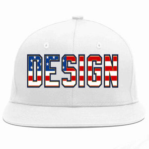 Custom White Vintage USA Flag-Gold Flat Eaves Sport Baseball Cap Design for Men/Women/Youth