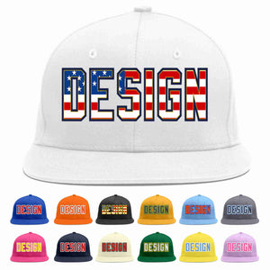 Custom White Vintage USA Flag-Gold Flat Eaves Sport Baseball Cap Design for Men/Women/Youth