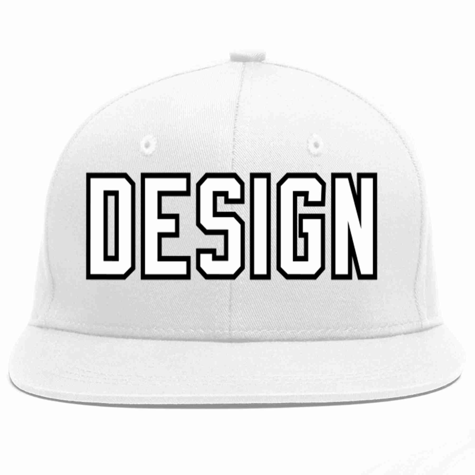 Custom White White-Black Flat Eaves Sport Baseball Cap Design for Men/Women/Youth