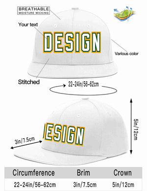 Custom White White-Kelly Green Flat Eaves Sport Baseball Cap Design for Men/Women/Youth