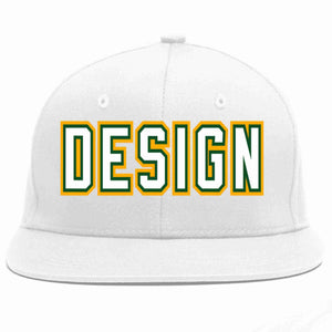 Custom White White-Kelly Green Flat Eaves Sport Baseball Cap Design for Men/Women/Youth