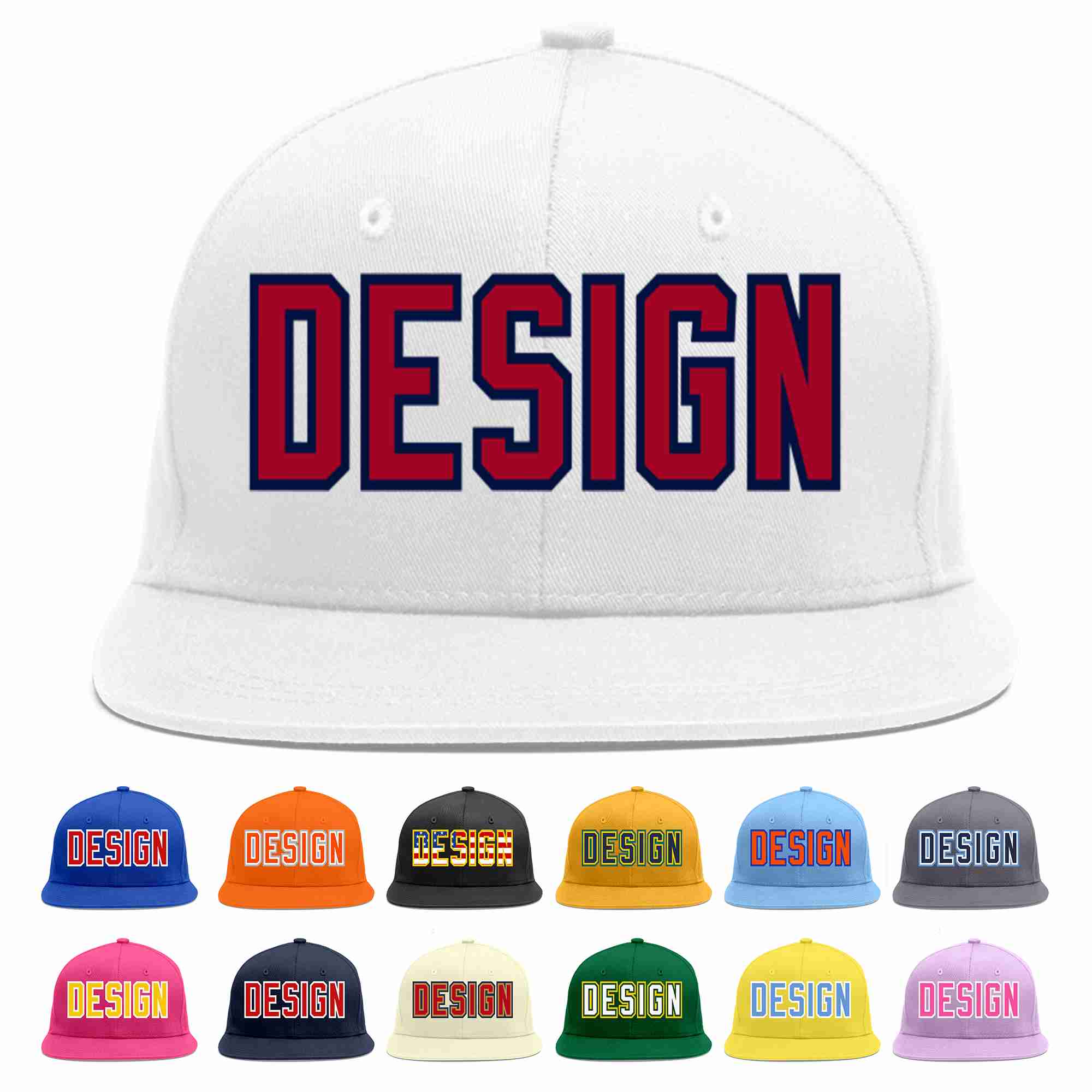 Custom White Red-Navy Flat Eaves Sport Baseball Cap Design for Men/Women/Youth