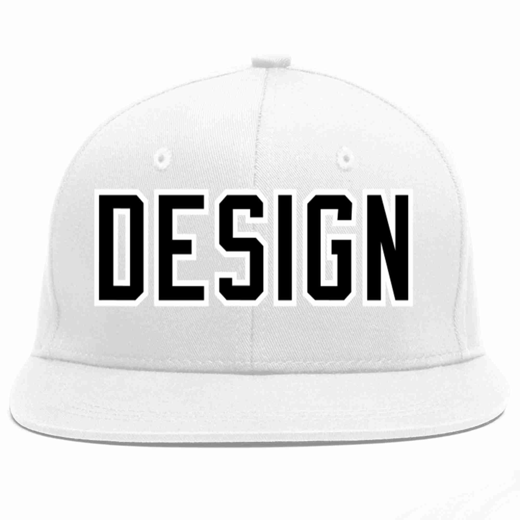 Conception personnalisée de casquette de baseball de sport à avant-toit plat blanc noir-blanc pour hommes/femmes/jeunes