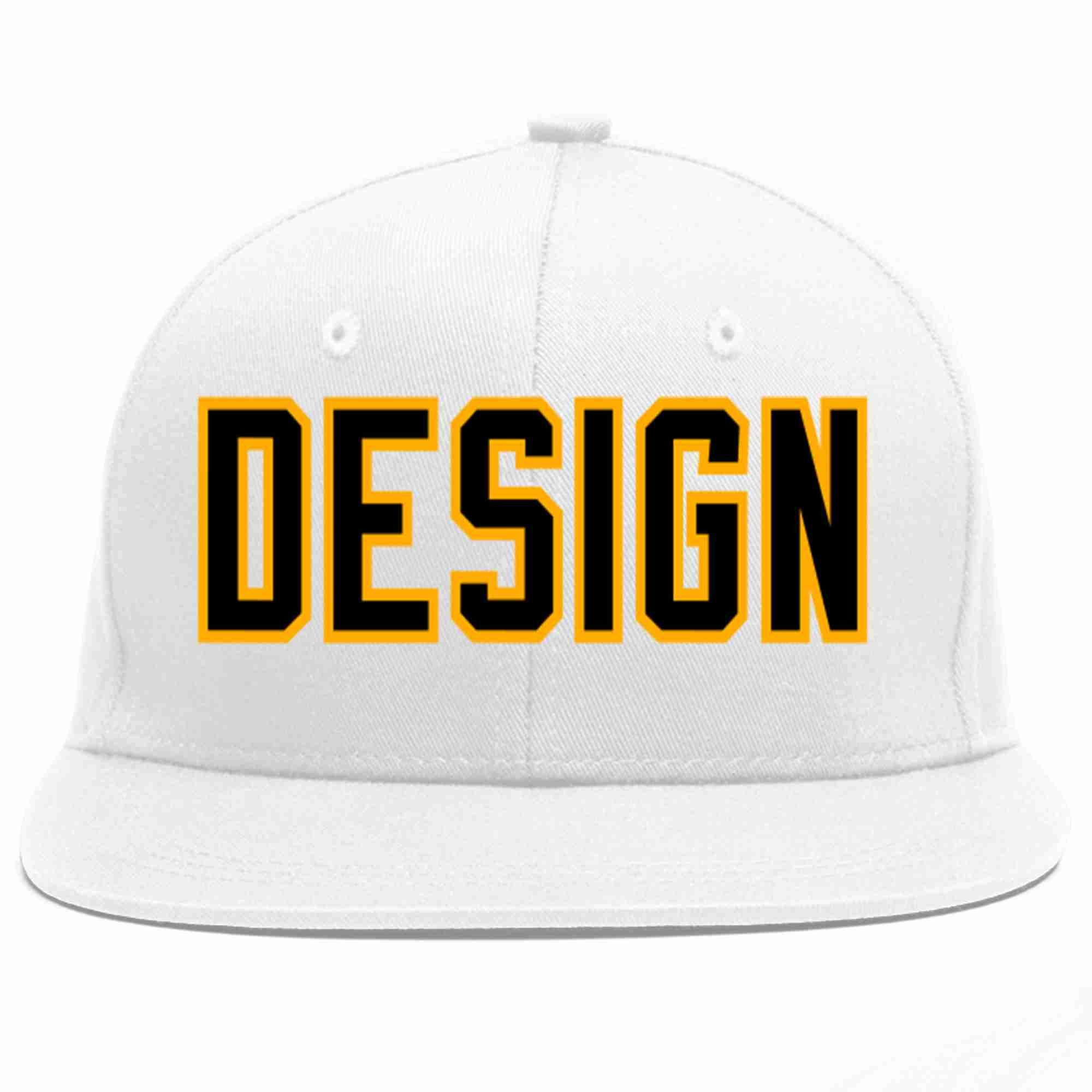 Custom White Black-Yellow Flat Eaves Sport Baseball Cap Design for Men/Women/Youth