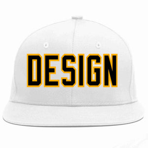 Conception personnalisée de casquette de baseball de sport à avant-toit plat blanc noir-jaune pour hommes/femmes/jeunes