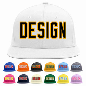 Conception personnalisée de casquette de baseball de sport à avant-toit plat blanc noir-jaune pour hommes/femmes/jeunes