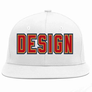 Conception personnalisée de casquette de baseball de sport à avant-toit plat blanc rouge-vieil or pour hommes/femmes/jeunes