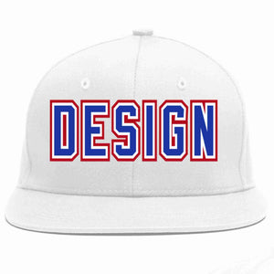 Custom White Royal-White Flat Eaves Sport Baseball Cap Design for Men/Women/Youth