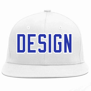 Conception personnalisée de casquette de baseball de sport à avant-toit plat blanc royal-blanc pour hommes/femmes/jeunes