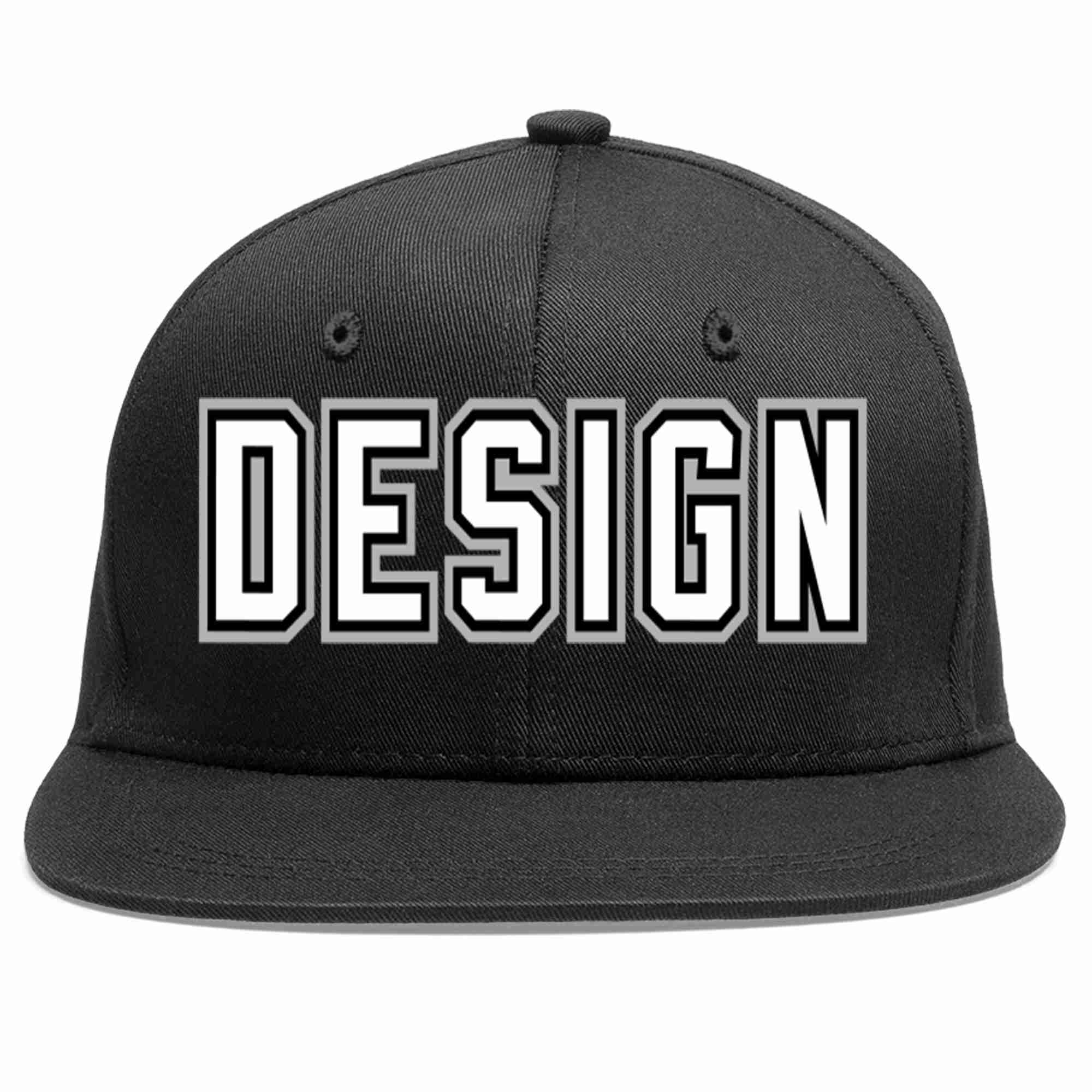 Custom Black White-Black Flat Eaves Sport Baseball Cap Design for Men/Women/Youth