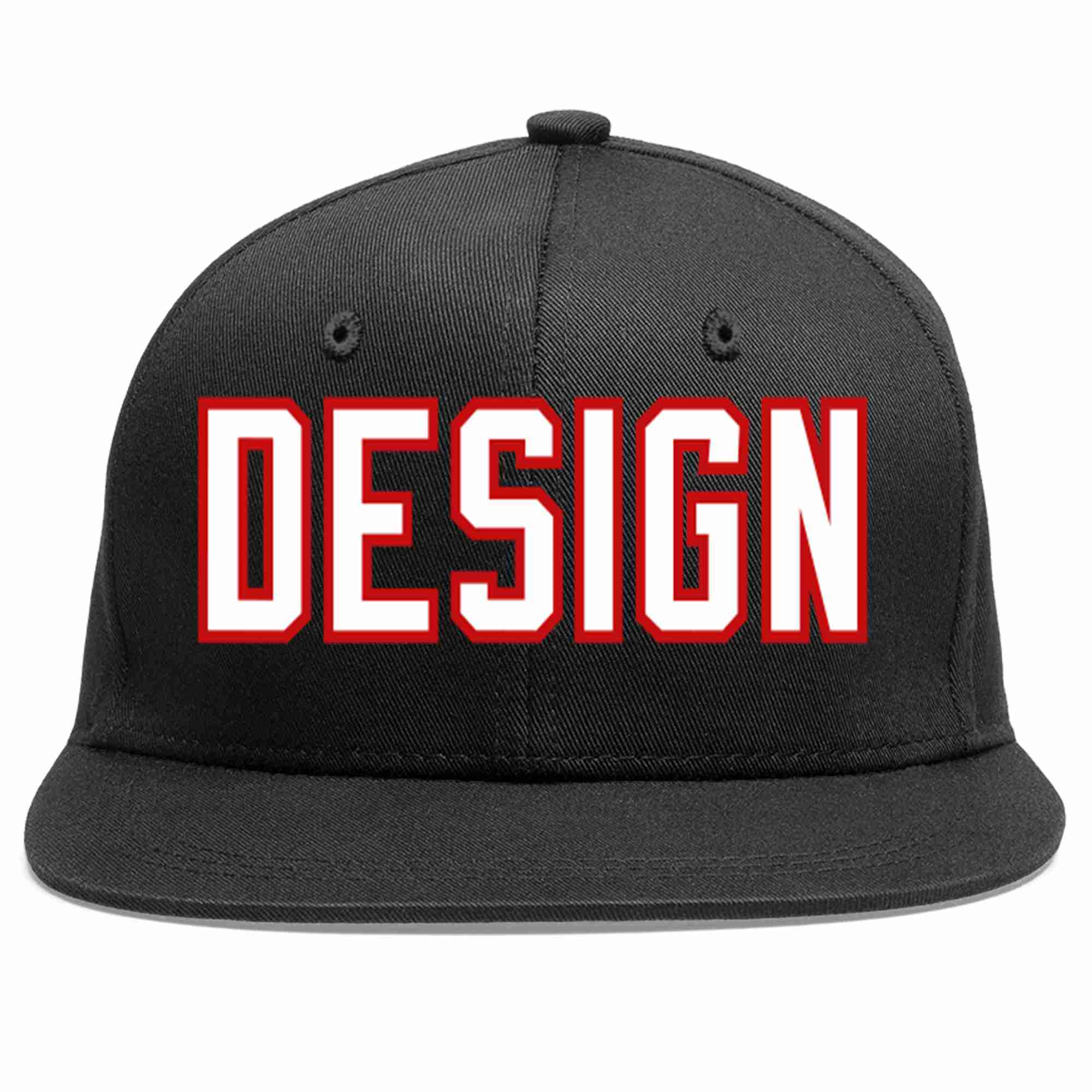 Conception personnalisée de casquette de baseball de sport à avant-toit plat noir blanc-rouge pour hommes/femmes/jeunes