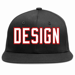 Custom Black White-Red Flat Eaves Sport Baseball Cap Design for Men/Women/Youth