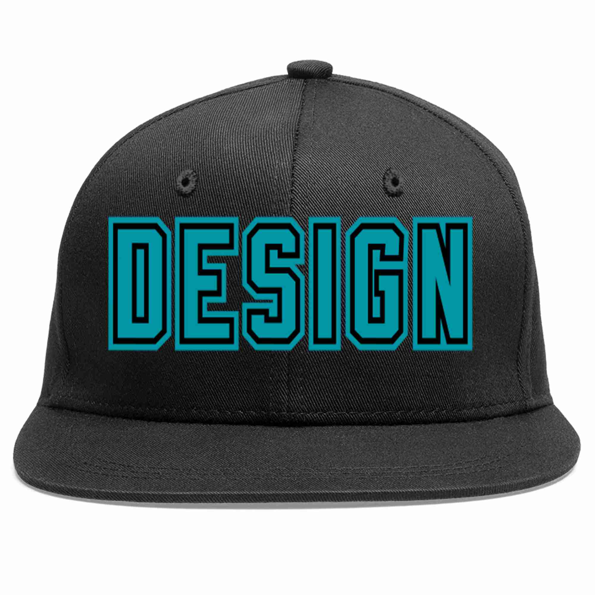 Conception personnalisée de casquette de baseball de sport à avant-toit plat noir aqua-noir pour hommes/femmes/jeunes