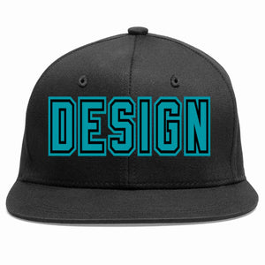 Custom Black Aqua-Black Flat Eaves Sport Baseball Cap Design for Men/Women/Youth