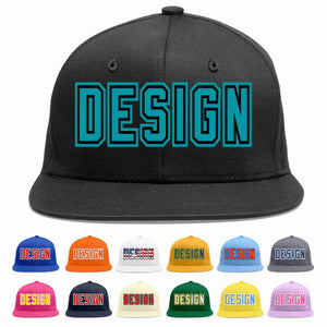 Custom Black Aqua-Black Flat Eaves Sport Baseball Cap Design for Men/Women/Youth