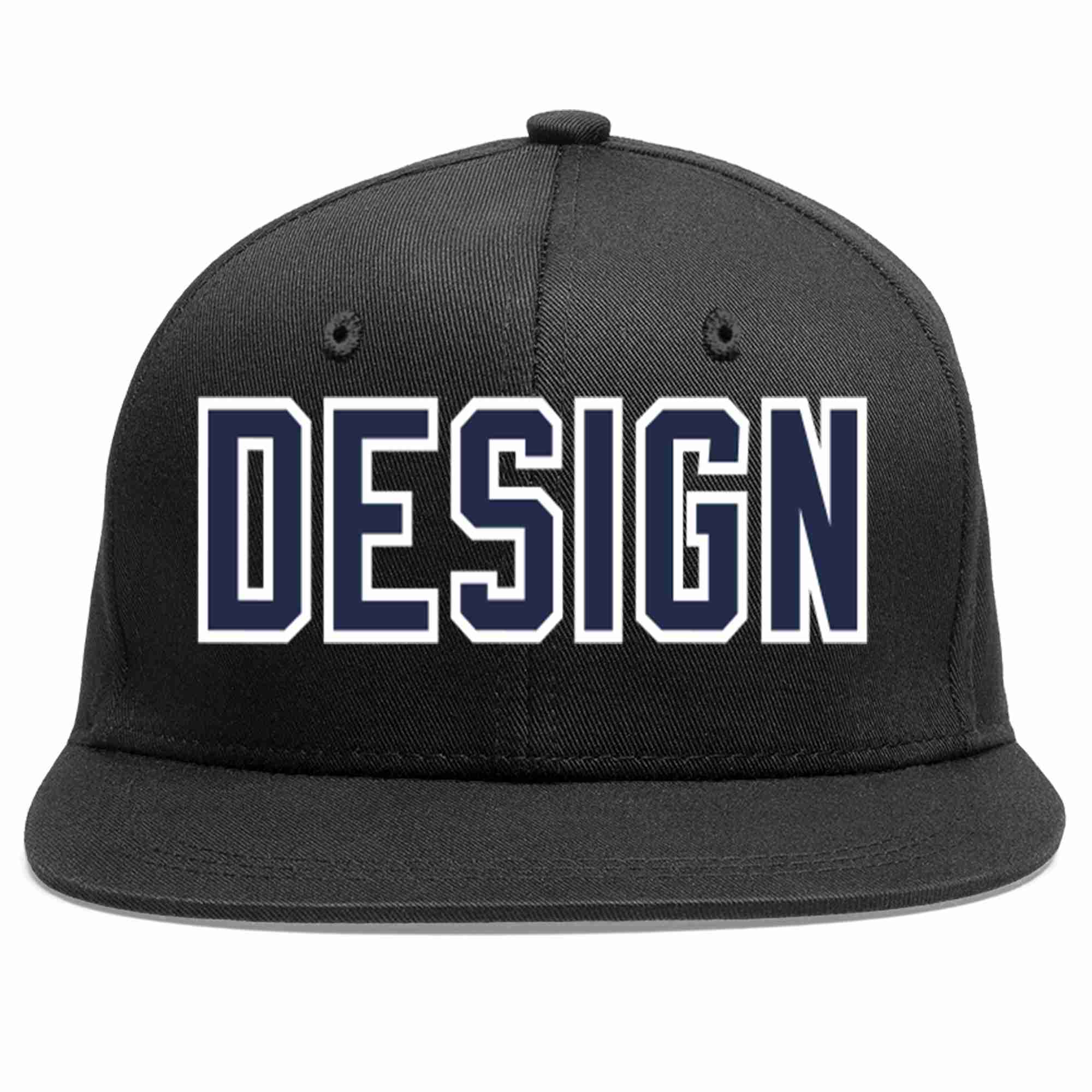 Custom Black Navy-White Flat Eaves Sport Baseball Cap Design for Men/Women/Youth