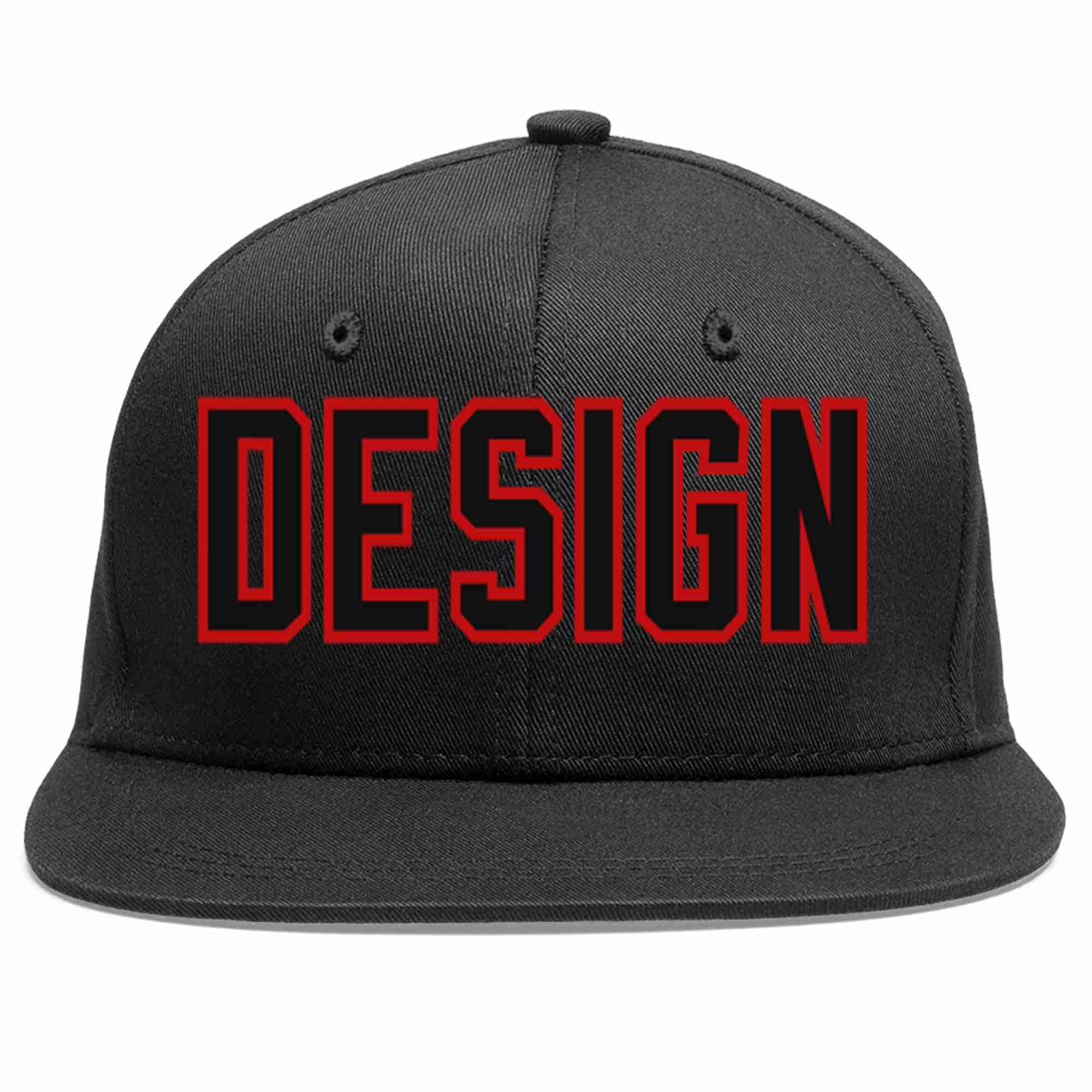 Custom Black Black-Red Flat Eaves Sport Baseball Cap Design for Men/Women/Youth